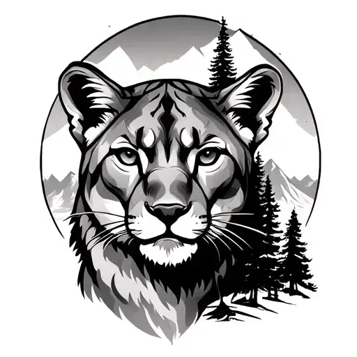 Mountain Lion And Mountains And Redwood Trees