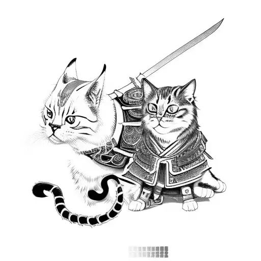 Full Body Samurai Cat In Robe With Swords