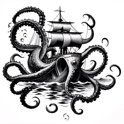 Ship Kraken Emerging From The Depths