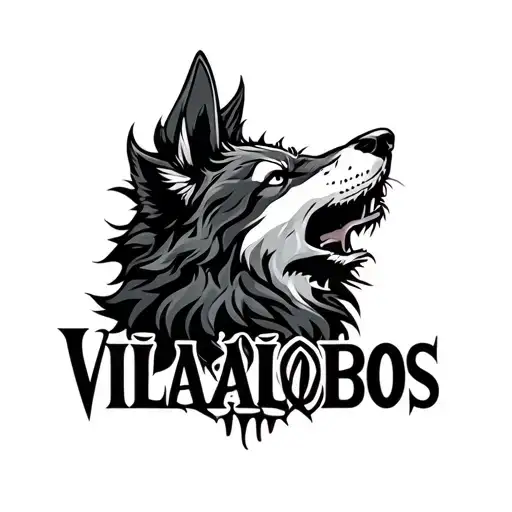 The Word Villalobos Shaped Into A Wolf Howling