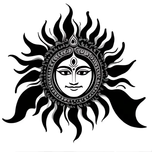 Tribal Sun With Hanuman Yoga