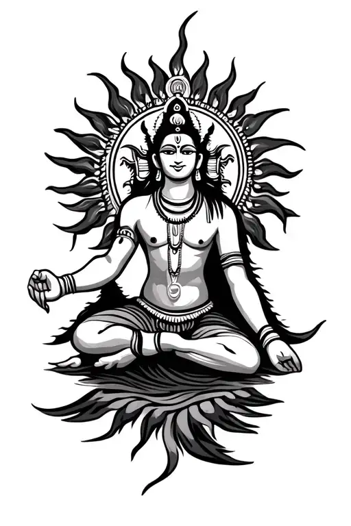 Tribal Sun With Hanuman Yoga