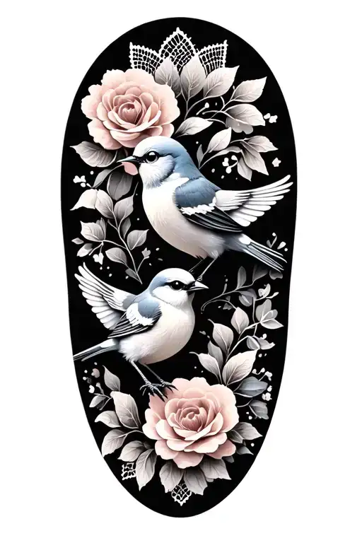 Cute Small Birds With Floral Lace In Background