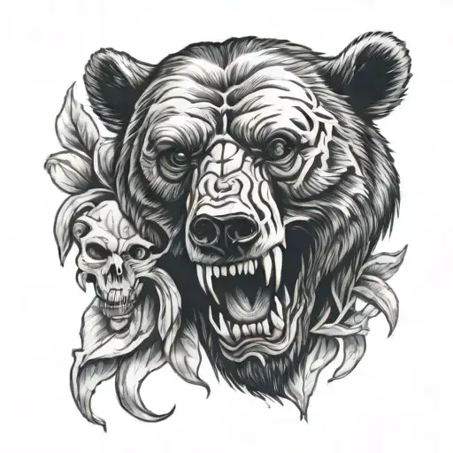 Bear Head With Teeth Covers A Human Skull