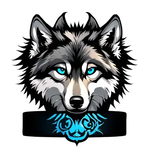 Wrist Band With A Wolf In Blue Eye