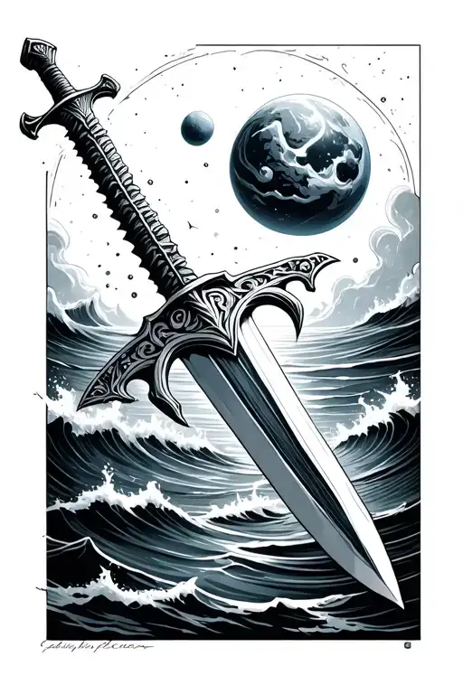 Sword Falling Into The Sea From Outer Space
