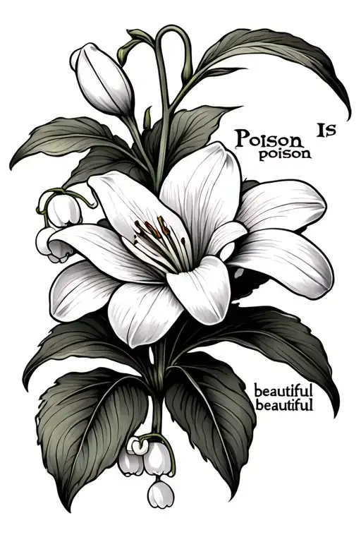 Tattoo Of Lily Of The Valley That Says Poison Is Beautiful Next To It