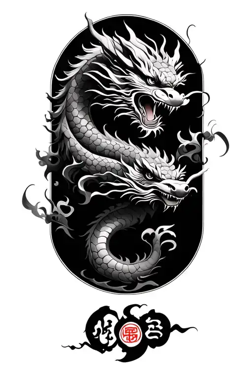 Chinese Dragon With Four Elements In The Background
