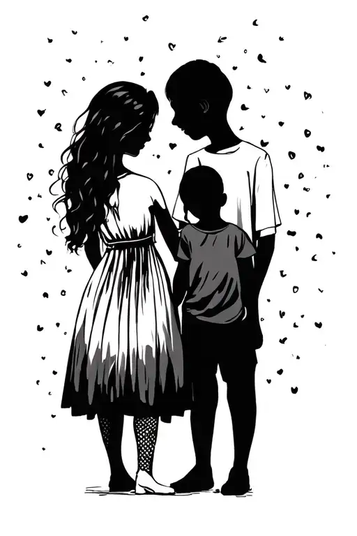 Mom And Son Silhouette Standing