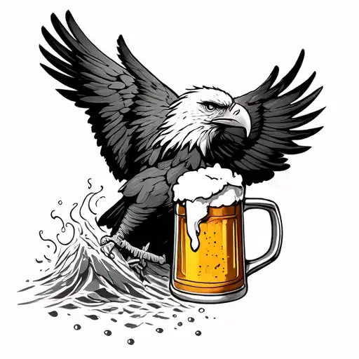 Warrior Eagle Drinking Beer Mug Overflowing