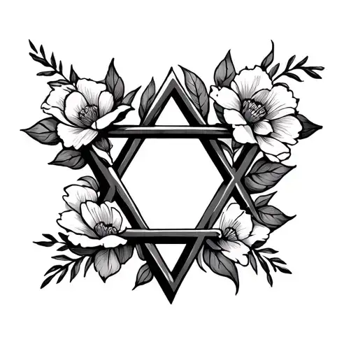Thin Star Of David With Flowers Intertwined