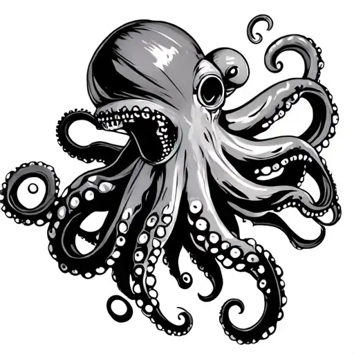 Giant Octopus Attacking Diver American Traditional