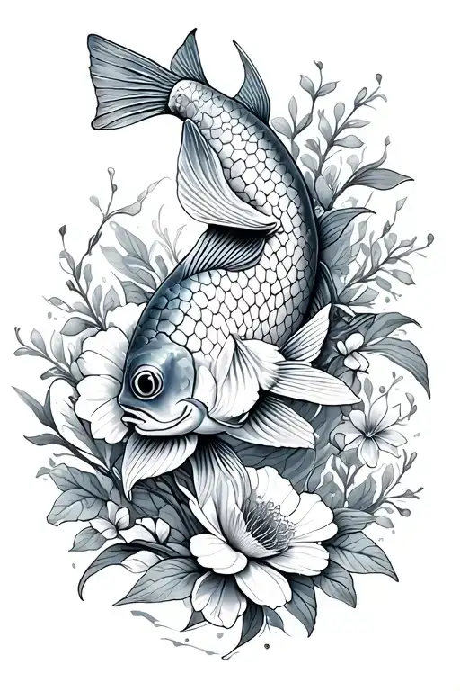 Coy Fish And Flowers