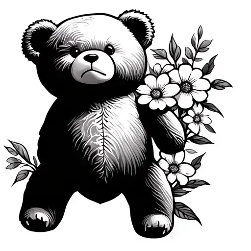 Teddy Bear Standing Tall Around Flowers