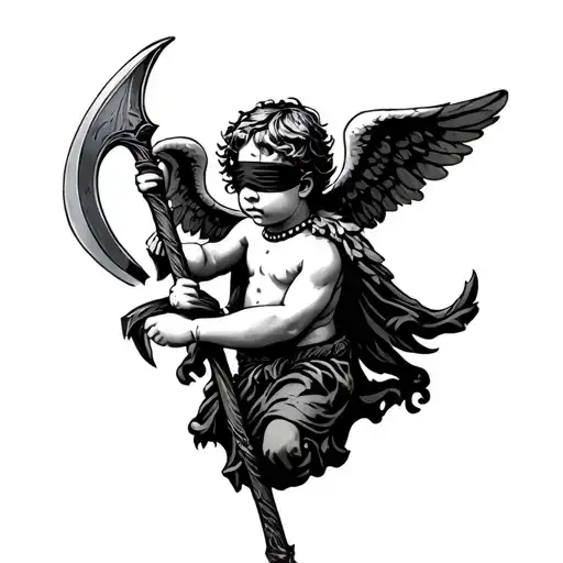 Cherub Blindfold Holding Scythe