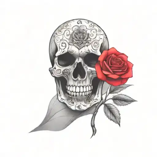 A Skull Holding A Rose