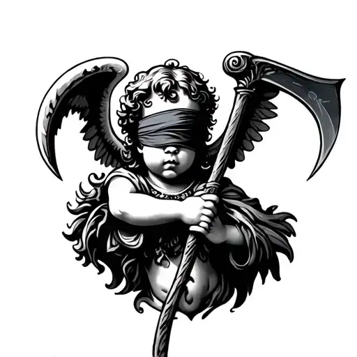 Cherub Blindfold Holding Scythe