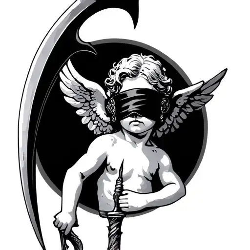 Cherub Blindfold Holding Scythe