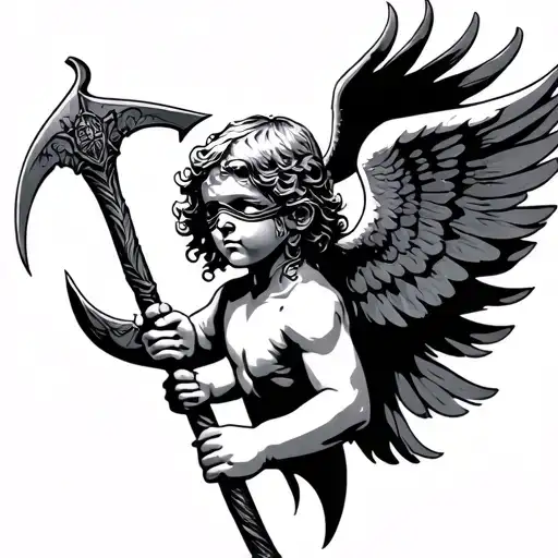 Cherub Blindfold Holding Scythe
