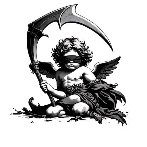 Cherub Blindfold Holding Scythe