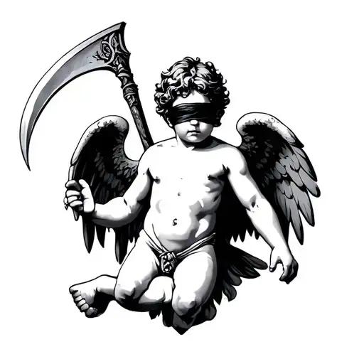Cherub Blindfold Holding Scythe
