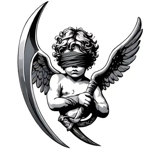 Cherub Blindfold Holding Scythe