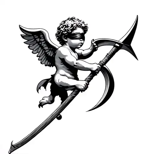 Cherub Blindfold Holding Scythe