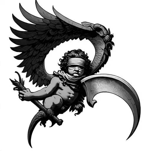 Cherub Blindfold Holding Scythe