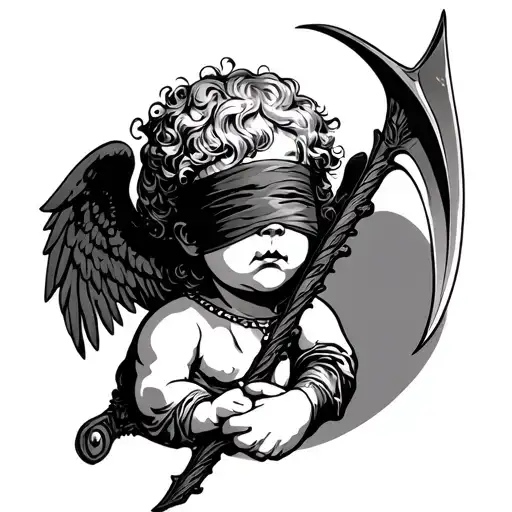 Cherub Blindfold Holding Scythe