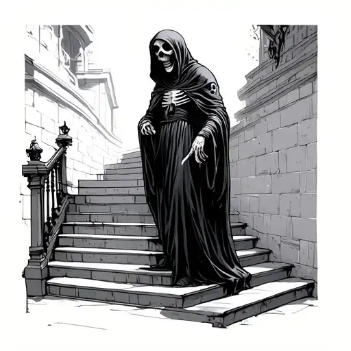Grim Reaper At The End Of A Stairway