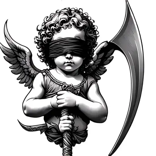 Cherub Blindfold Holding Scythe
