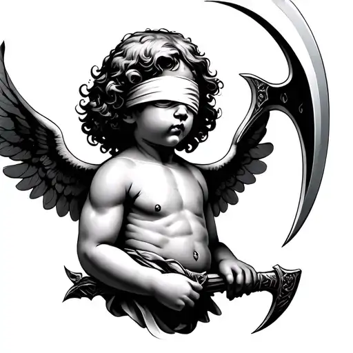Cherub Blindfold Holding Scythe