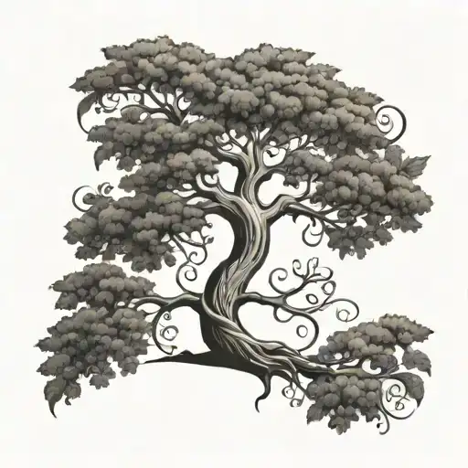 Design A Tree Of Life With Intricate Details Representing Never Giving Up In A Black-grey Style