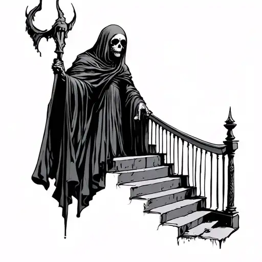 Grim Reaper At The End Of A Stairway