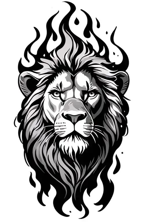Lion And Fire Flames
