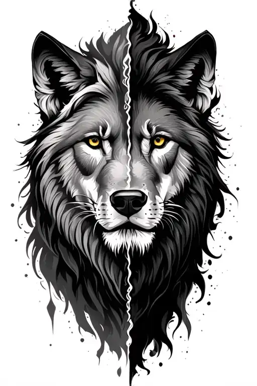 Lion An Wolf Half Splitted
