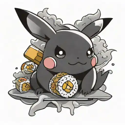 Pokemon Pikachu Eating Sushi Roll