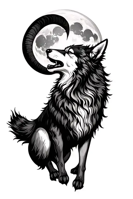 Aries Wolf Howling At The Moon
