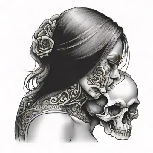 Lady With Skull Torso Hugging Herself