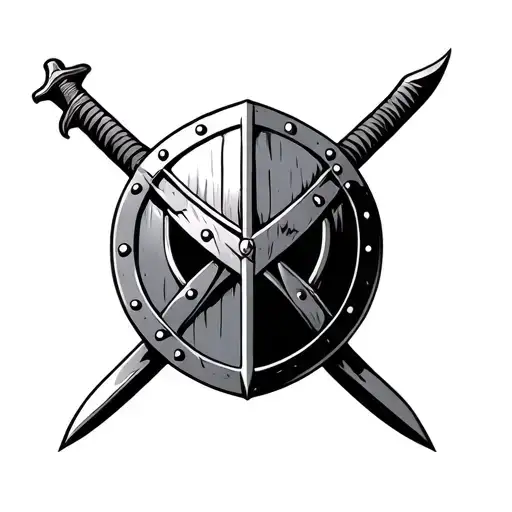 Viking Shield And Helmet With Sword Separating The Two