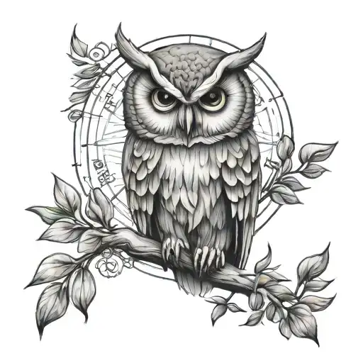 Owl And Compass Sleeve With An Olive Branch