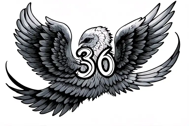 Fine Line Wings With Number 36