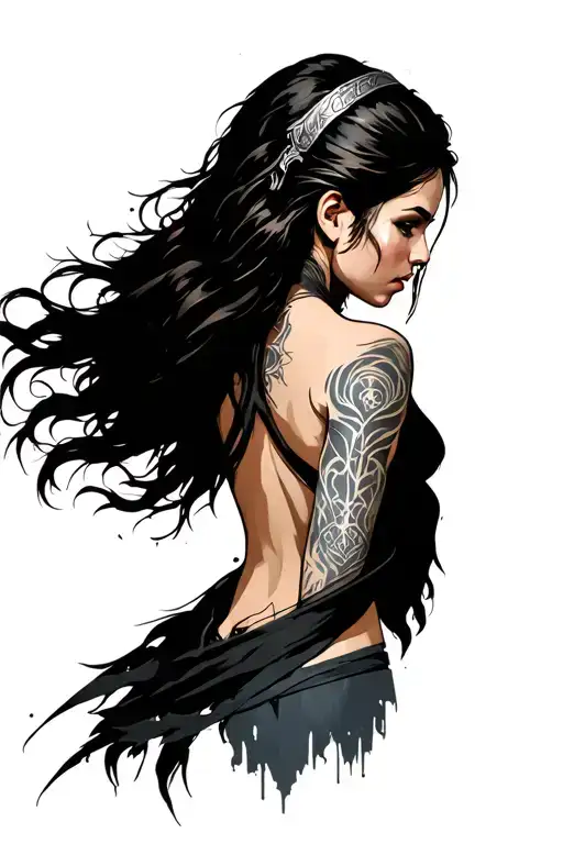 Female Warrior Spiritual Symbols Back Tattoo Women Strong