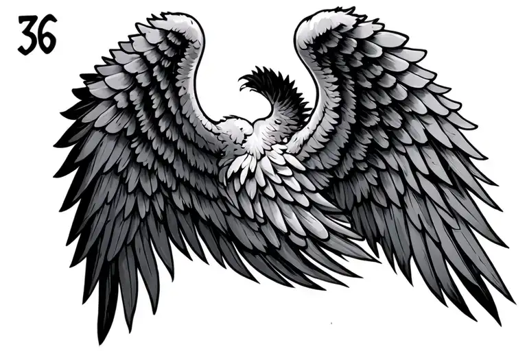Smal Fine Line Wings With Number 36