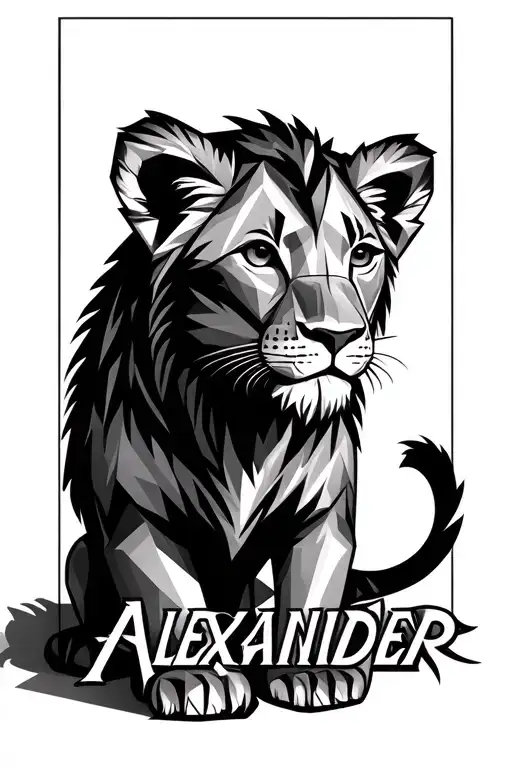 Geometric Lion Cub With Alexander Written Under It