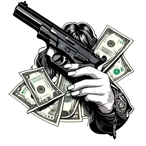 Woman Holding Gun And Cash