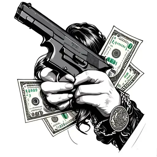 Woman Holding Gun And Cash