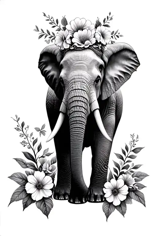 Elephant And Flowers With Because Of Her I Will Not Fail