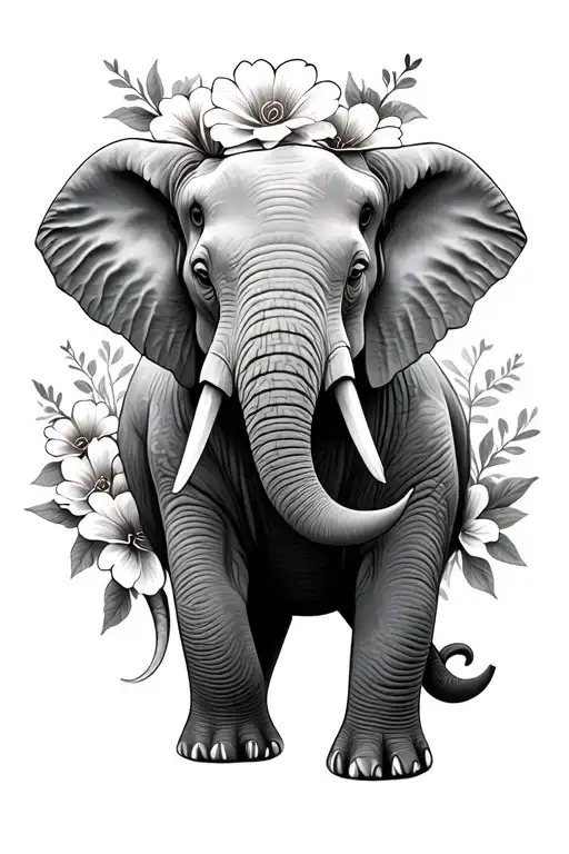 Small Half Elephant With Flowers