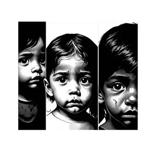 Fine Line Tattoo Of Child's Faces